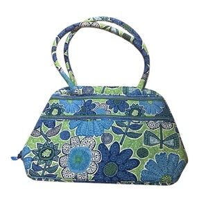 NWT Vera Bradley Doodle Daisy Bowler Quilted Floral Blue and Green Handbag